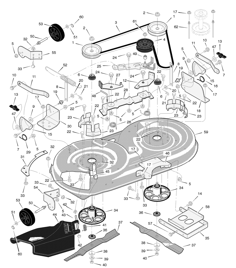 Mower Housing Diagram and Parts List for 425004X99B 2004 Briggs and Stratton Lawn Tractor